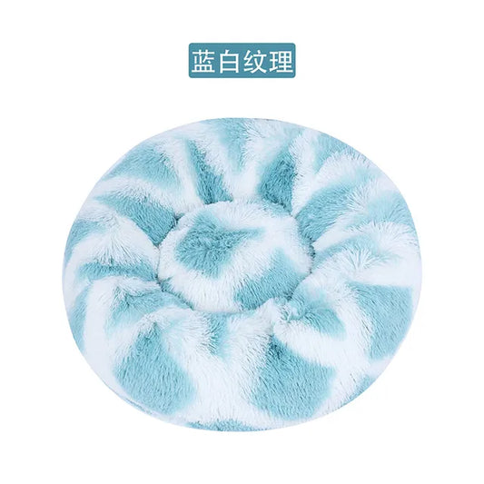 Cama redonda de felpa para gatos y perros, con forma de donut, nido profundo y suave para dormir.