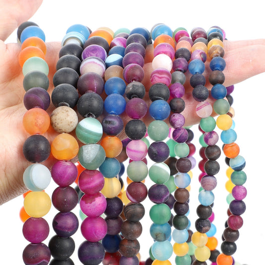 Cuentas de piedra natural lisas de vidrio multicolor, turmalina, ágata, espaciador suelto