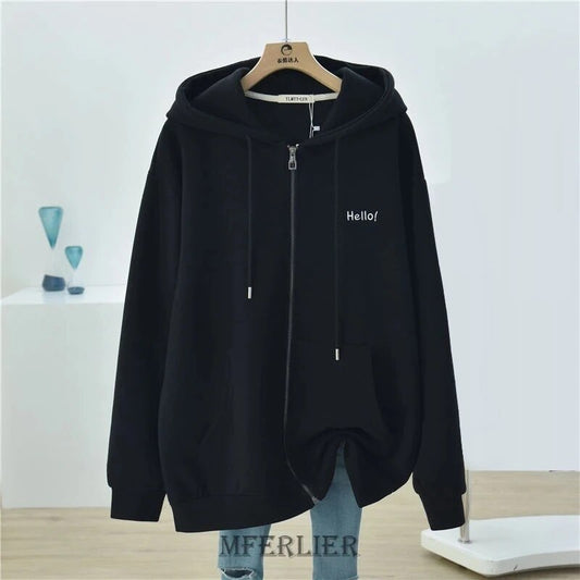 Sudadera con capucha y bolsillo extragrande estilo Harajuku con cremallera y 150 kg para mujer, talla grande 6XL