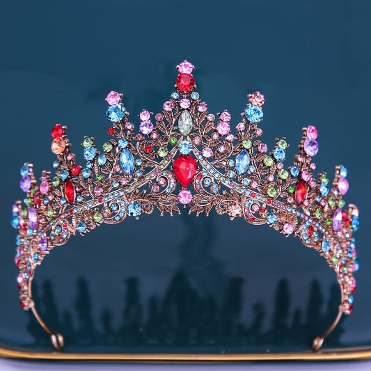 KMVEXO 2023 Corona de boda con piedras de estrás de cristal de colores de princesa vintage