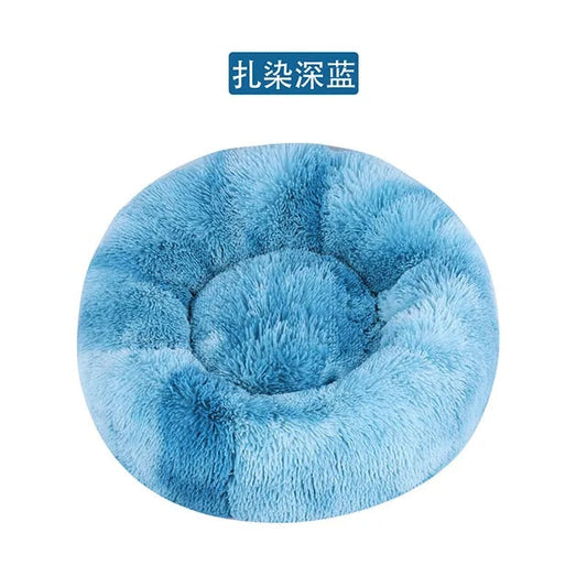Cama redonda de felpa para gatos y perros, con forma de donut, nido profundo y suave para dormir.