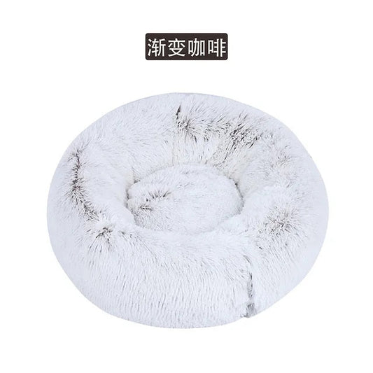 Cama redonda de felpa para gatos y perros, con forma de donut, nido profundo y suave para dormir.