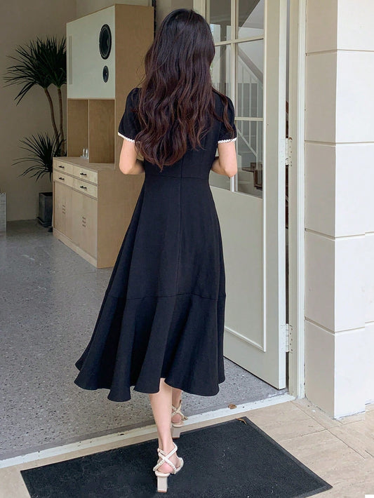 Vestido con mangas abullonadas y ribete en contraste DAZY