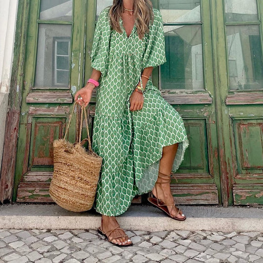 Vestido largo bohemio para mujer, vestido de playa de algodón, talla grande, cuello en V, informal, elegante, Dr