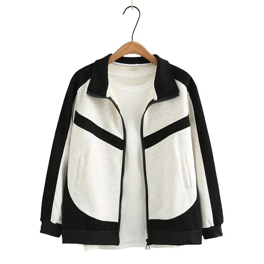 Plus Size Women's Clothing Stylish Colour-Blocked Spring/Autumn Casual Jacket W