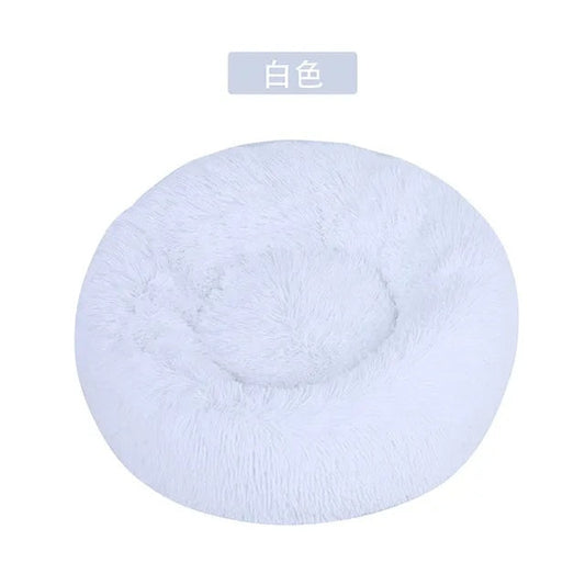 Cama redonda de felpa para gatos y perros, con forma de donut, nido profundo y suave para dormir.