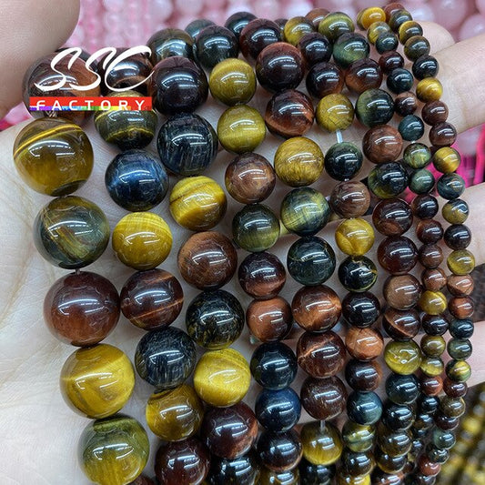 Cuentas redondas sueltas de ojo de tigre azul de piedra natural de calidad 5A, 6, 8, 10 y 12 mm