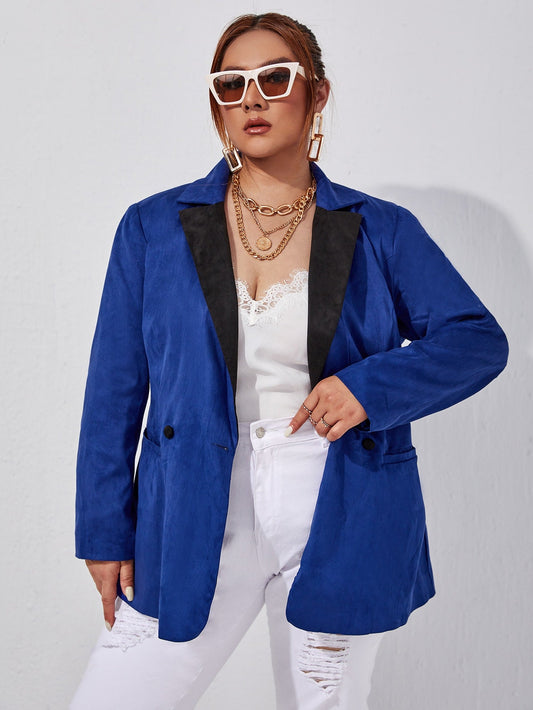 Blazer de seda con hombreras y doble bolsillo en bloques de color