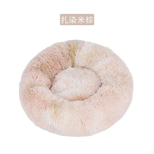 Cama redonda de felpa para gatos y perros, con forma de donut, nido profundo y suave para dormir.