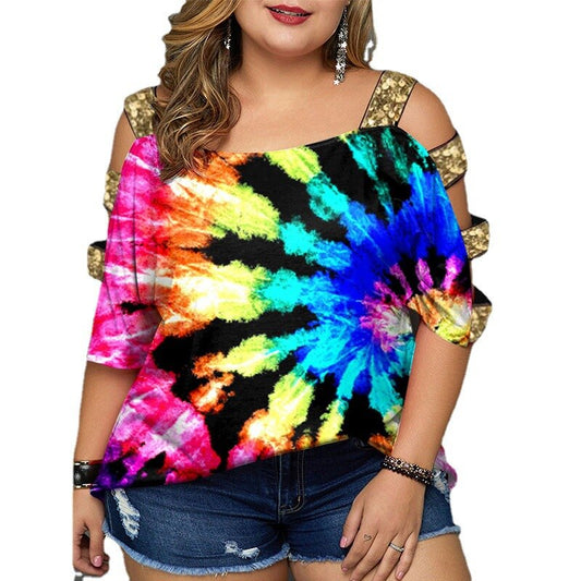 Camiseta de talla grande para mujer, estilo túnica con peplum y mangas recortadas con lazo multicolor