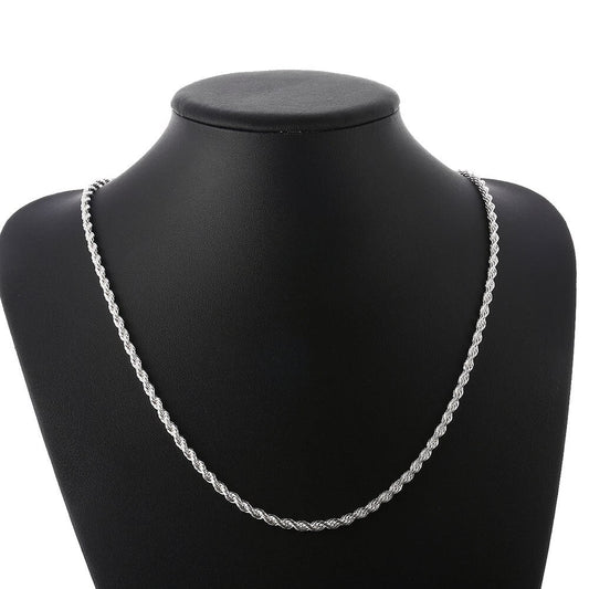 Silver Color 4mm Chain Male Twisted Rope Necklace Bracelets Fashion Women Men S
