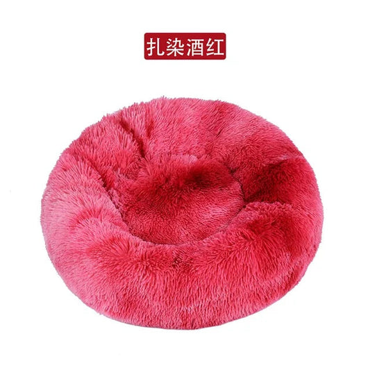 Cama redonda de felpa para gatos y perros, con forma de donut, nido profundo y suave para dormir.