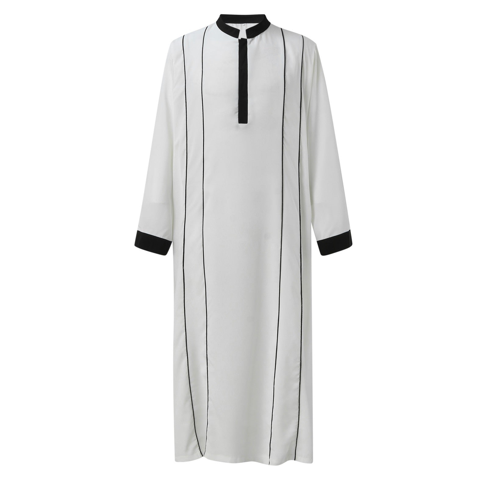 White Arabic Muslim Robe Men Jubba Thobe Long Sleeve Pakistan Islamic Abaya Kaf image 0