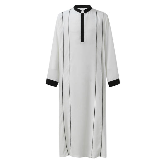 White Arabic Muslim Robe Men Jubba Thobe Long Sleeve Pakistan Islamic Abaya Kaf image 0
