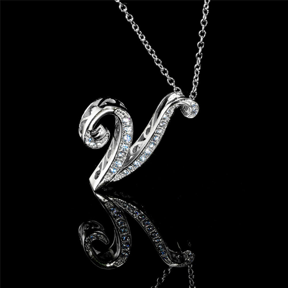 ANDYWEN 925 Sterling Silver Gold Long Chain Alphabet 26 Leter A W Pendant K H I image 49