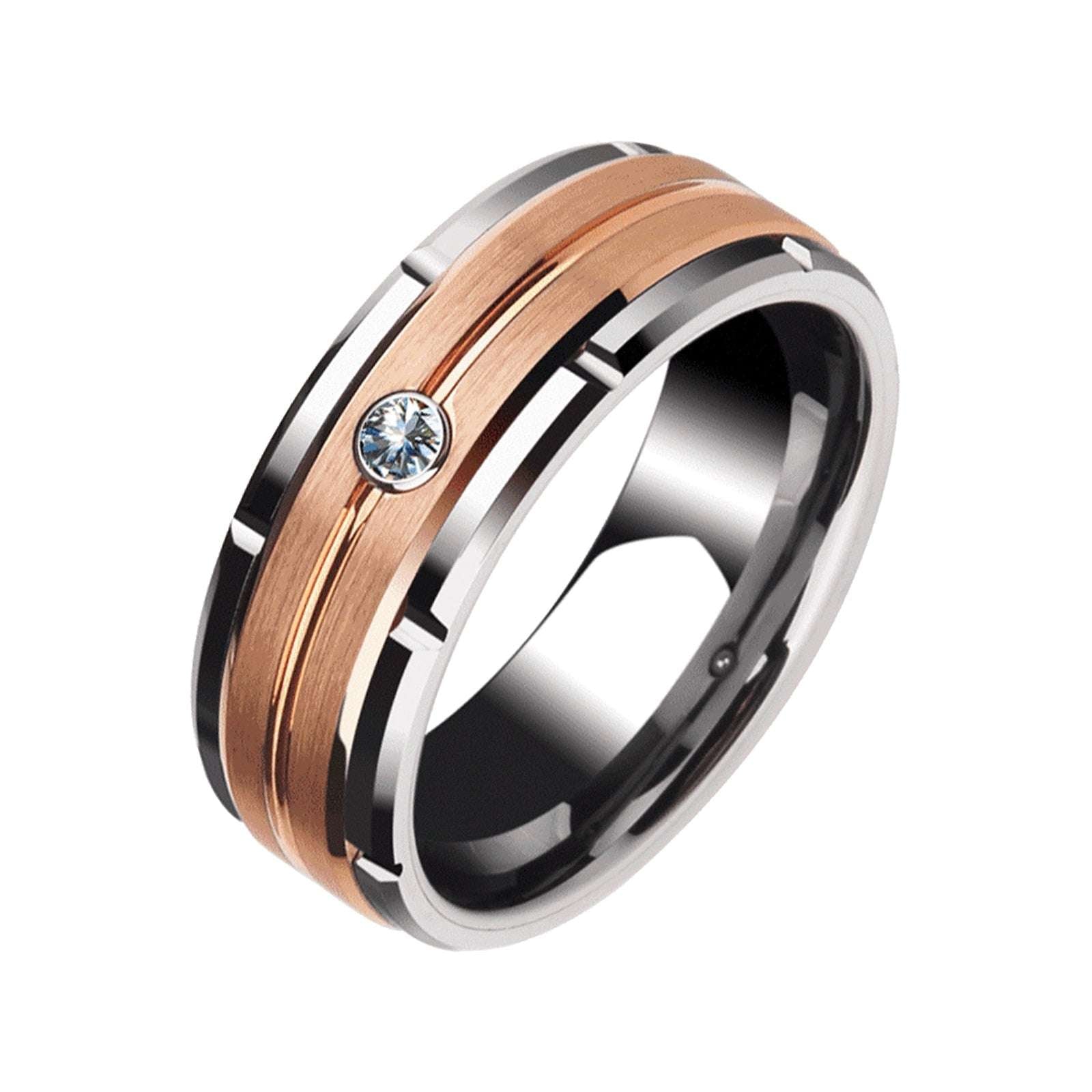 Newshe Black/ Rose/White Gold Color Men's Wedding Band 8mm Matte Brushed Tungst image 2