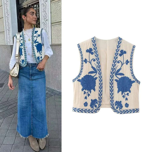 TRAF 2024 Woman Sleeveless Embroidered Vest for Women Fashion Floral Embroidere image 0