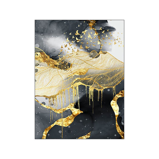 Abstract Classic Poster Canvas Art Painting Golden Marble Luxury Picture Home D image 0