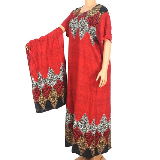 2024 Dashikiage African Dashiki For Women 100% Cotton Red Print Short Sleeve O- image 0