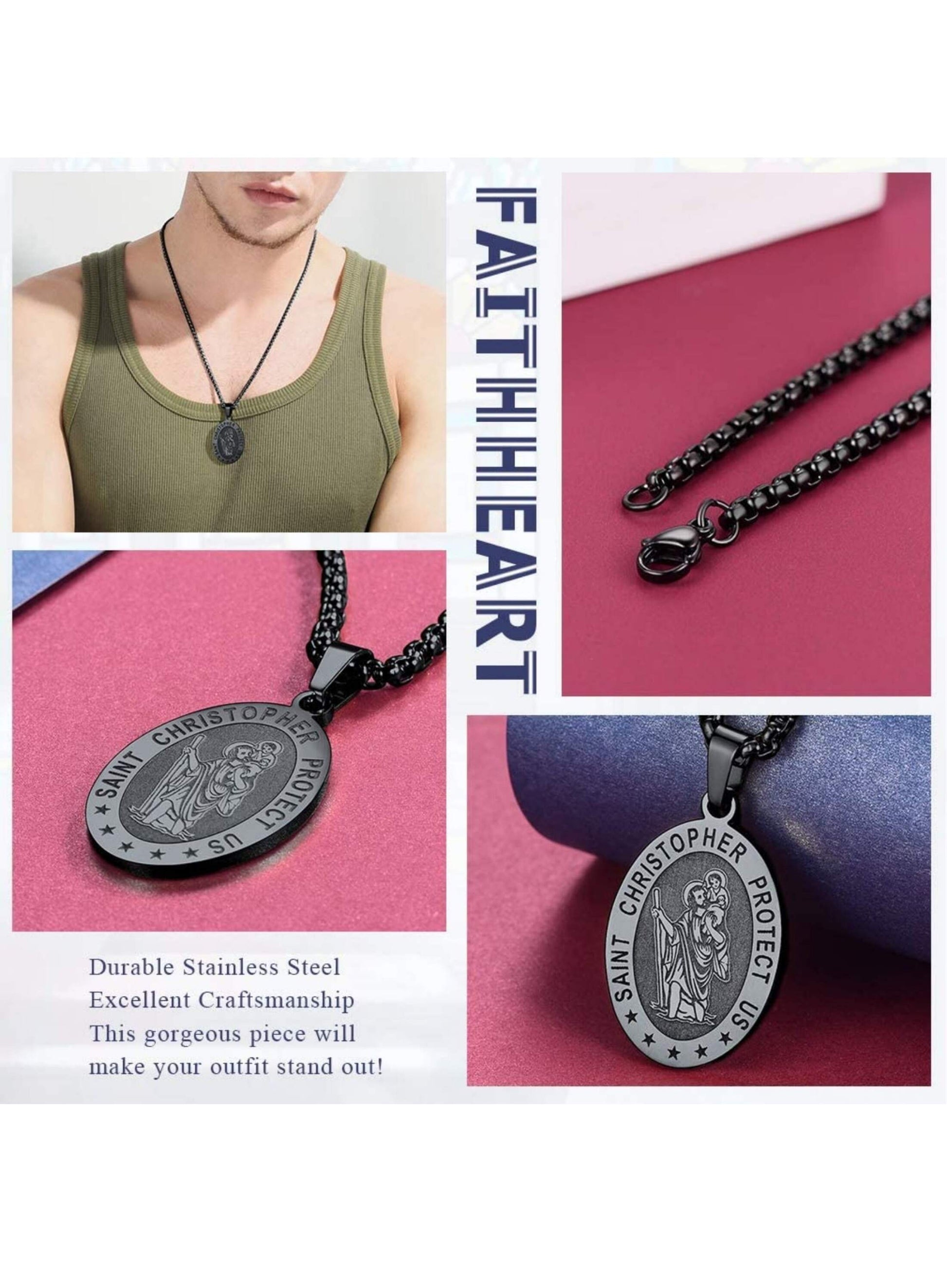 FaithHeart Saint Christopher Necklace for Men Women Stainless Steel/Gold/Black  image 12