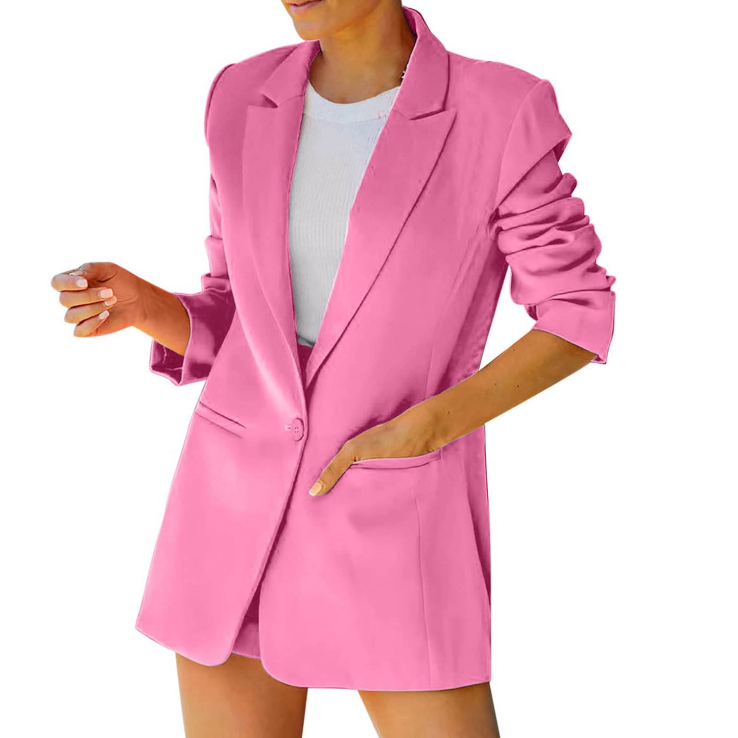 Women Blazer Jacket Chic Fashion Notched Collar Blazer Casual Button Long Sleev image 5