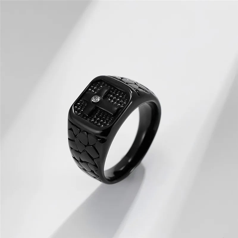 Punk Black Gold Color Cross Ring Men Titanium steel Crack Warrior Men's Jewelry image 6