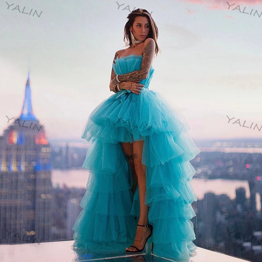 YALIN Fashion High/Low Homecoming Dresses Scalloped Sleeveless Floor-Length Pro image 0