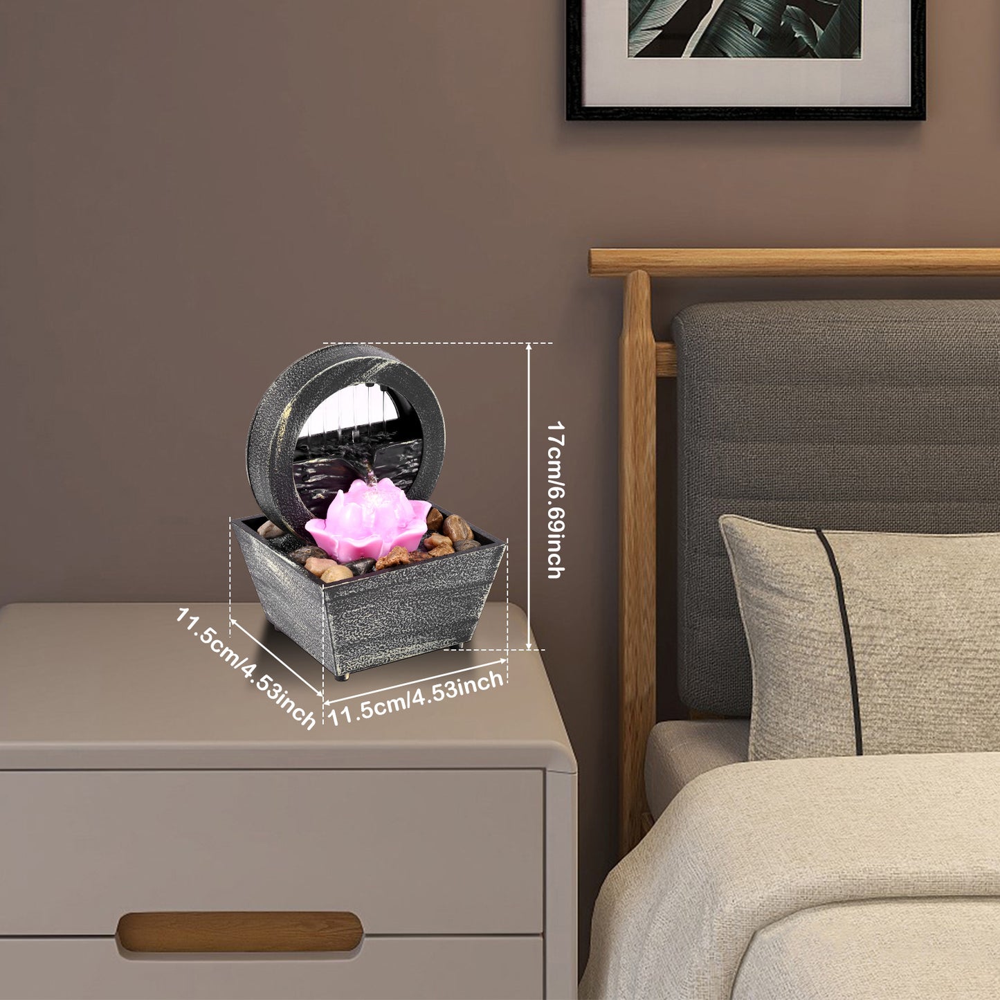 Tabletop Fountain with Light Mini Indoor Water Fountain Feature Zen Meditation image 2