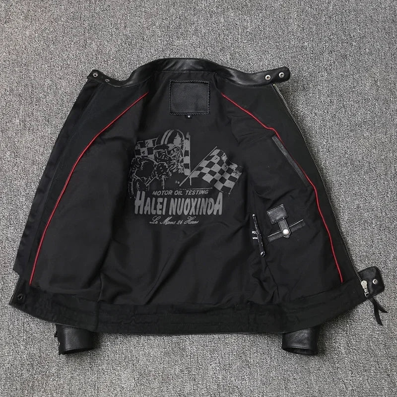 Motorcycle Genuine Leather Jacket for Men Style Biker Jackets Slim Cowhide spri image 0