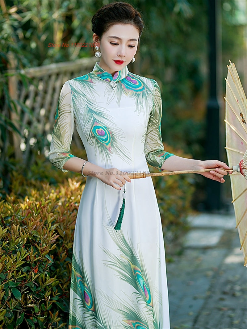 2024 vietnam aodai dress traditional chinese vintage qipao dress national peaco image 2