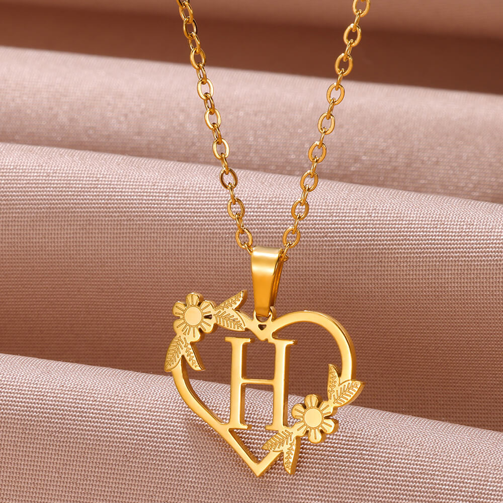 Gold Color Dainty Flower Initials Necklace Women Girl Stainless Steel Heart Let image 7