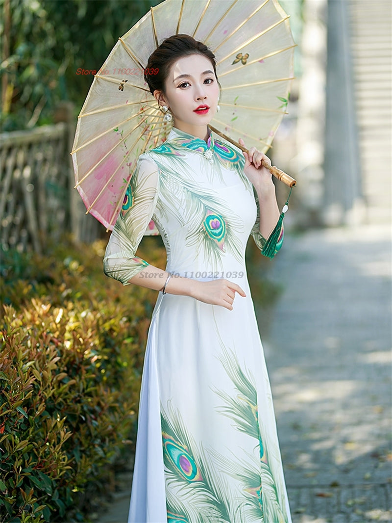 2024 vietnam aodai dress traditional chinese vintage qipao dress national peaco image 1