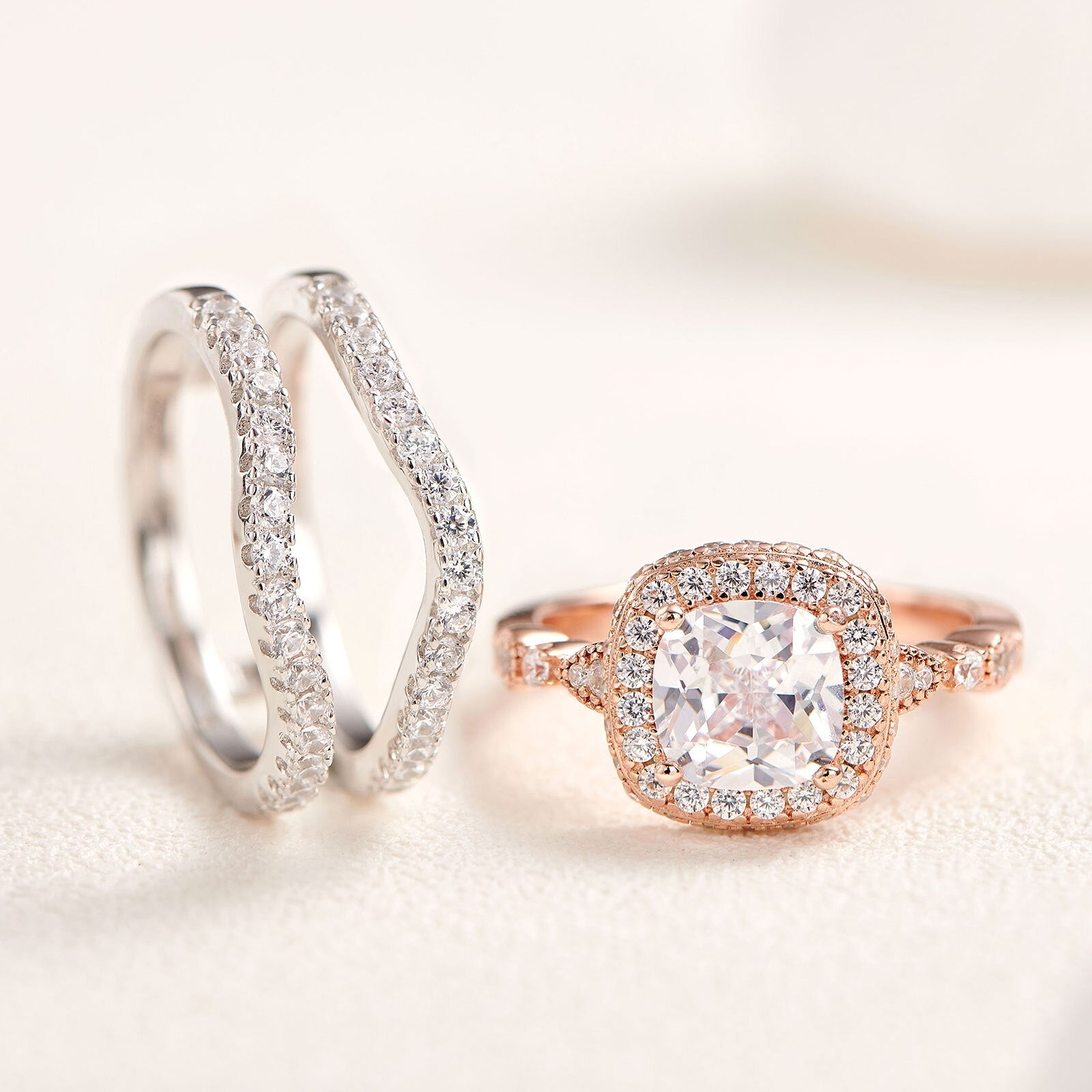 Newshe Multi Shape Romantic Rose Gold Engagement Ring Set for Women image 2