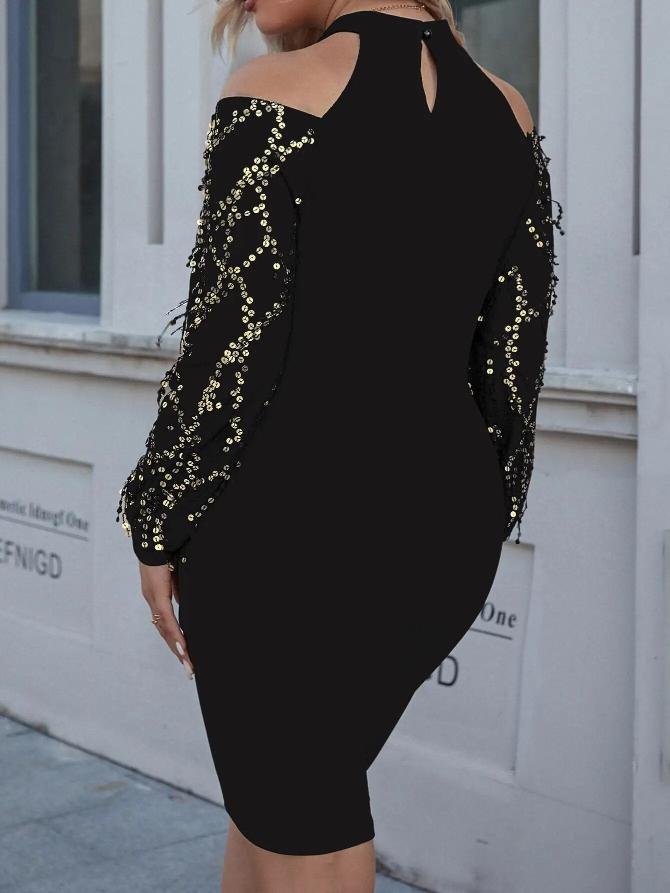 Finjani  Plus Size Cute Short Dress Women's Sequin Evening Club  High Neck Long image 3