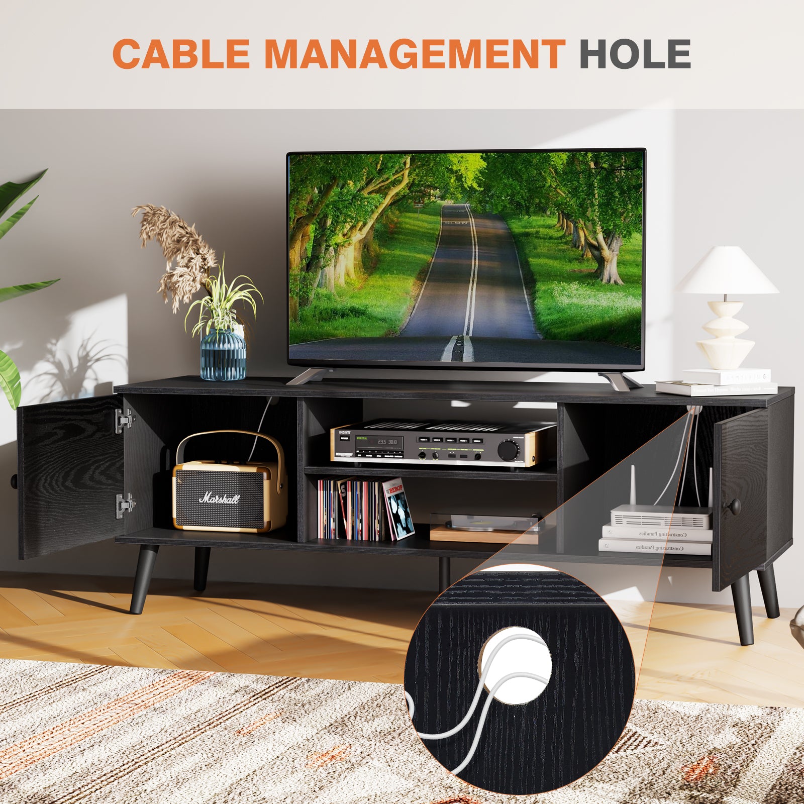 JHK Wooden Stand For Up To 60 Inch TV Entertainment Center For Living Room/Bedr image 4