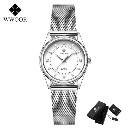 2022 WWOOR Fashion Brand Ladies Watches Luxury Diamond Rose Gold Women Bracelet image 0