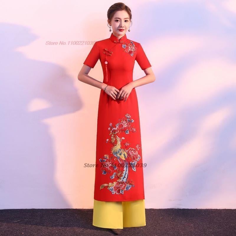 2024 woman vintage aodai vietnam traditional flower embroidery vietnam robes an image 2
