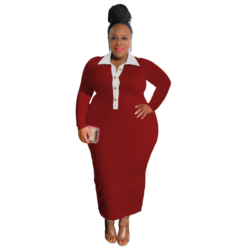 Patchwork Plus Size Dresses African Casual Women's Long Sleeve Bodycon Clubwear  image 9