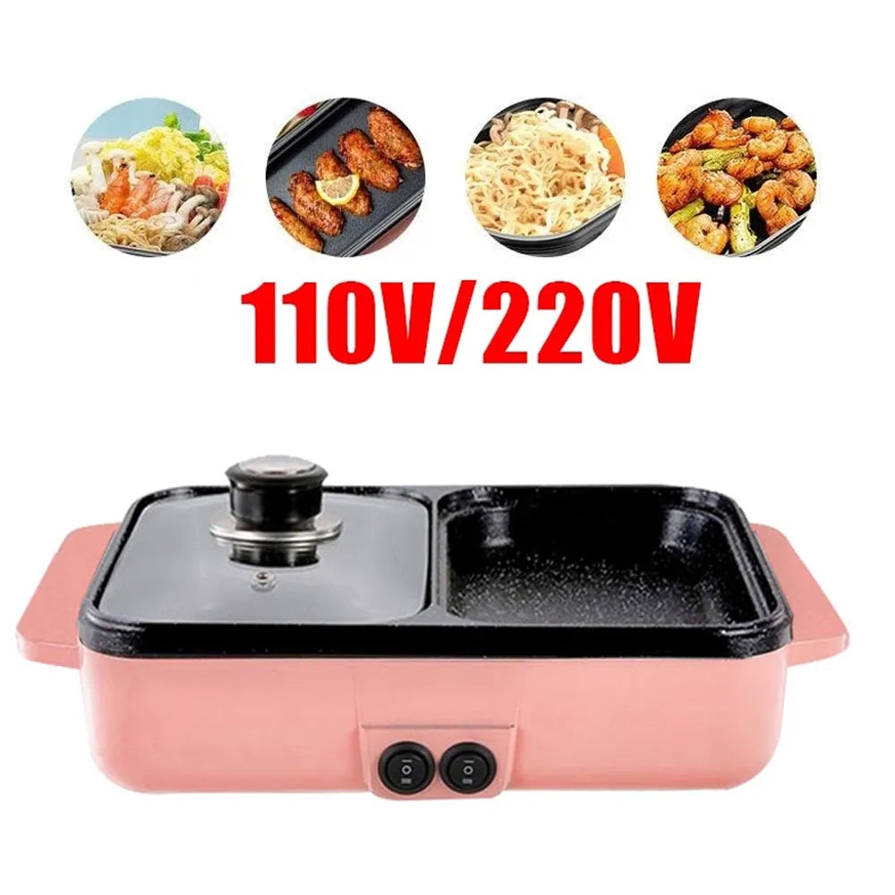 110V/220V 1200W 2 IN 1 Electric Hot Pot Cooker BBQ Grill Multicooker Electric B image 1
