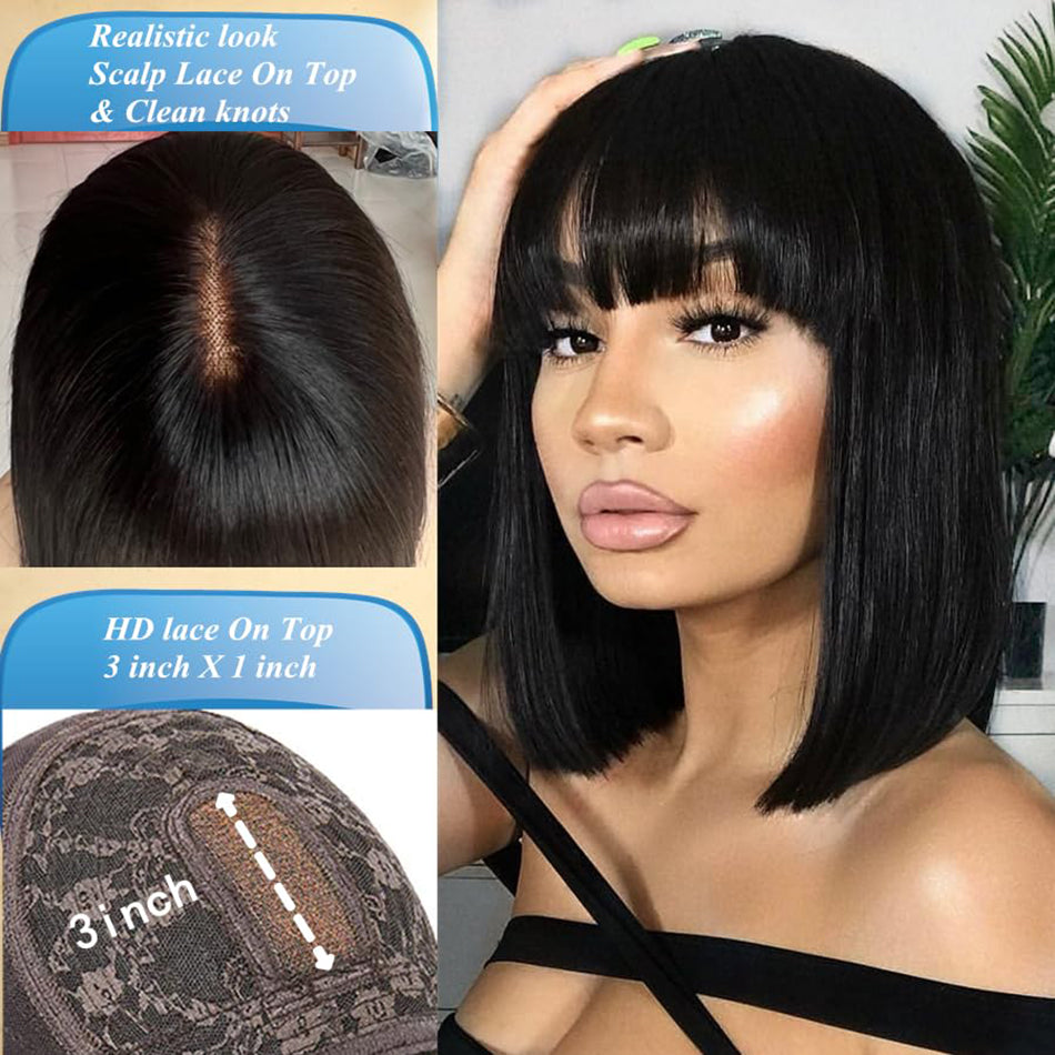 Wiggogo Middle Part 3X1 Hd Lace Wig Short Bob Wigs Bone Straight Human Hair Wig image 2