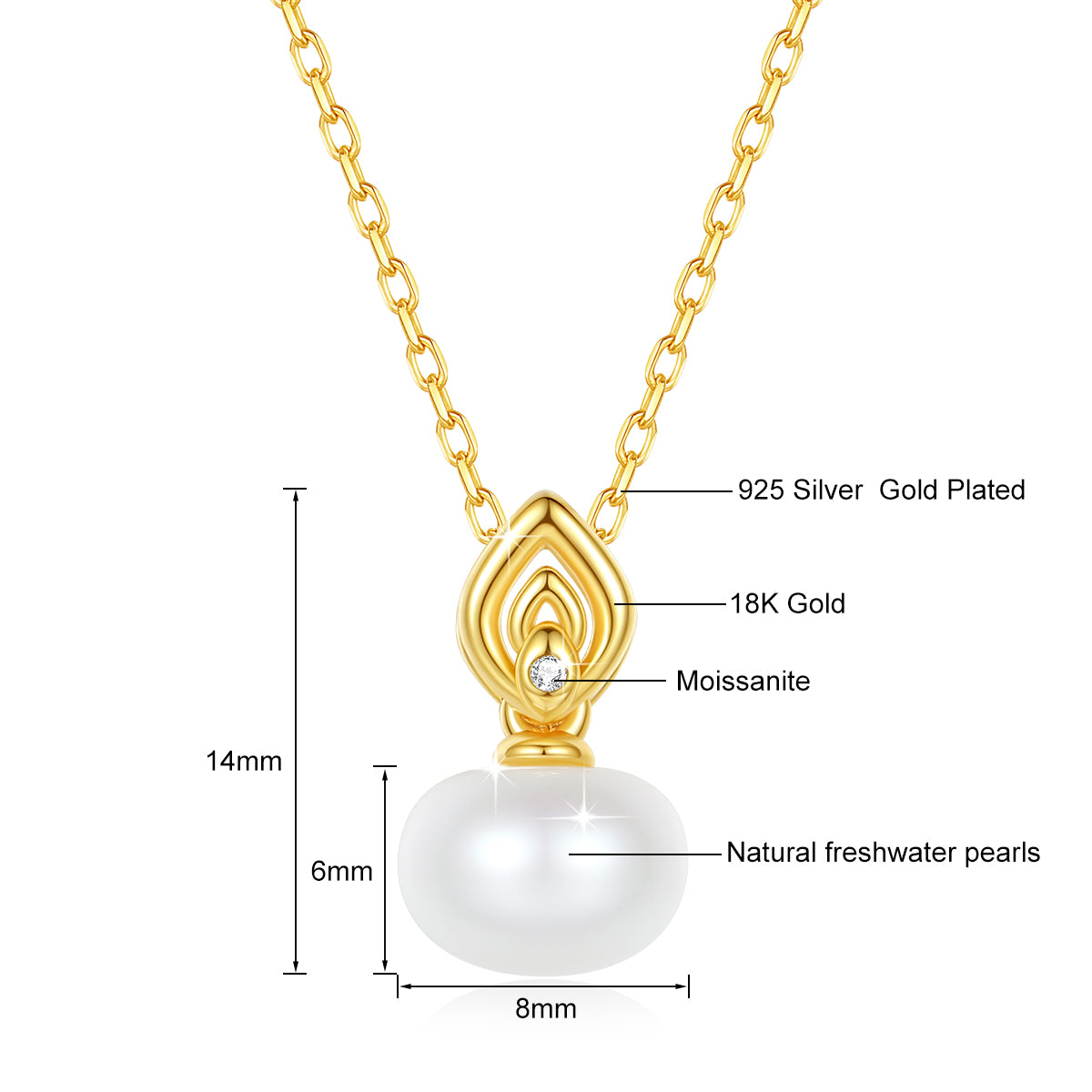 100% Real 18K Gold Pearl Necklace With Moissanite Stone Luxury AU750 K Gold Pen image 3
