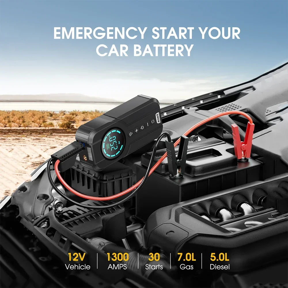 BUVAYE Car Jump Starter Air Pump Portable Air Compressor Multi-function Tire In image 2
