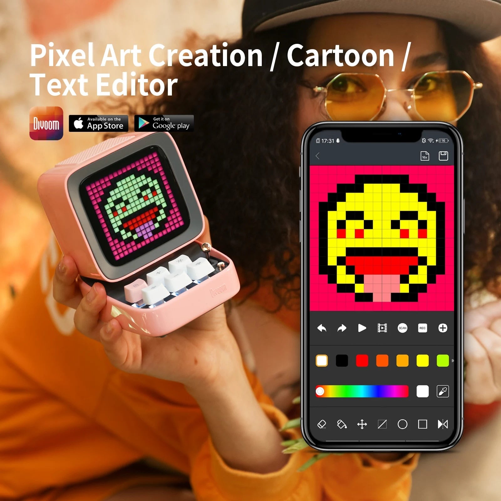 Divoom Ditoo-Pro Retro Pixel Art Bluetooth Portable Speaker Alarm Clock DIY LED image 5