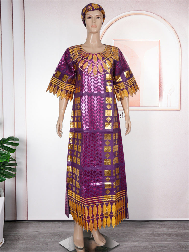 African Women Traditional Bazin Dresses Elegant Wedding Party Evening Gown Plus image 0