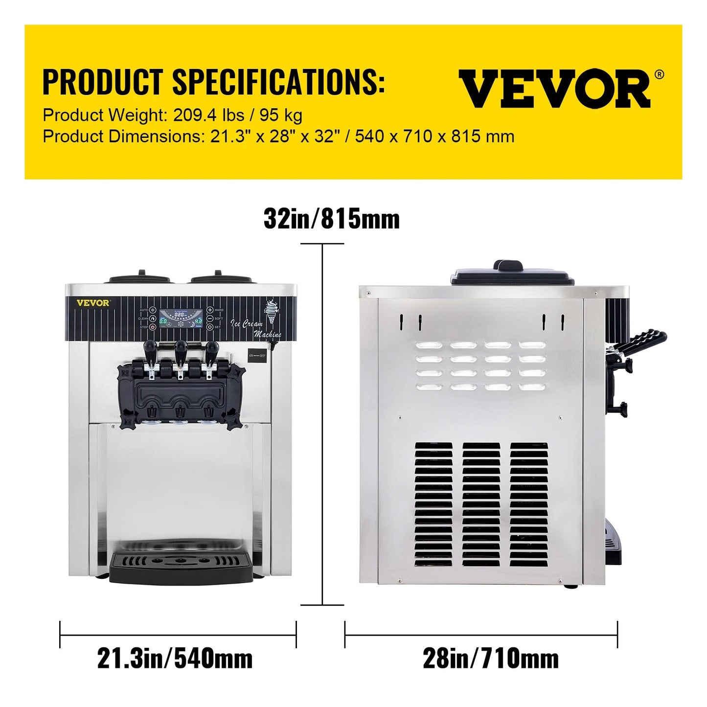 VEVOR 18-28L/H Soft Ice Cream Machines Commercial Sorbet Coolers Tricolor Deskt image 7