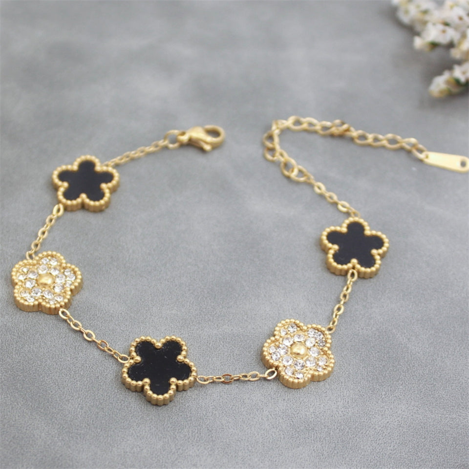 RAKOL Miniamlist 316L 18k Gold Plated Flower Bracelet Plum Blossom Cuban Chain image 4