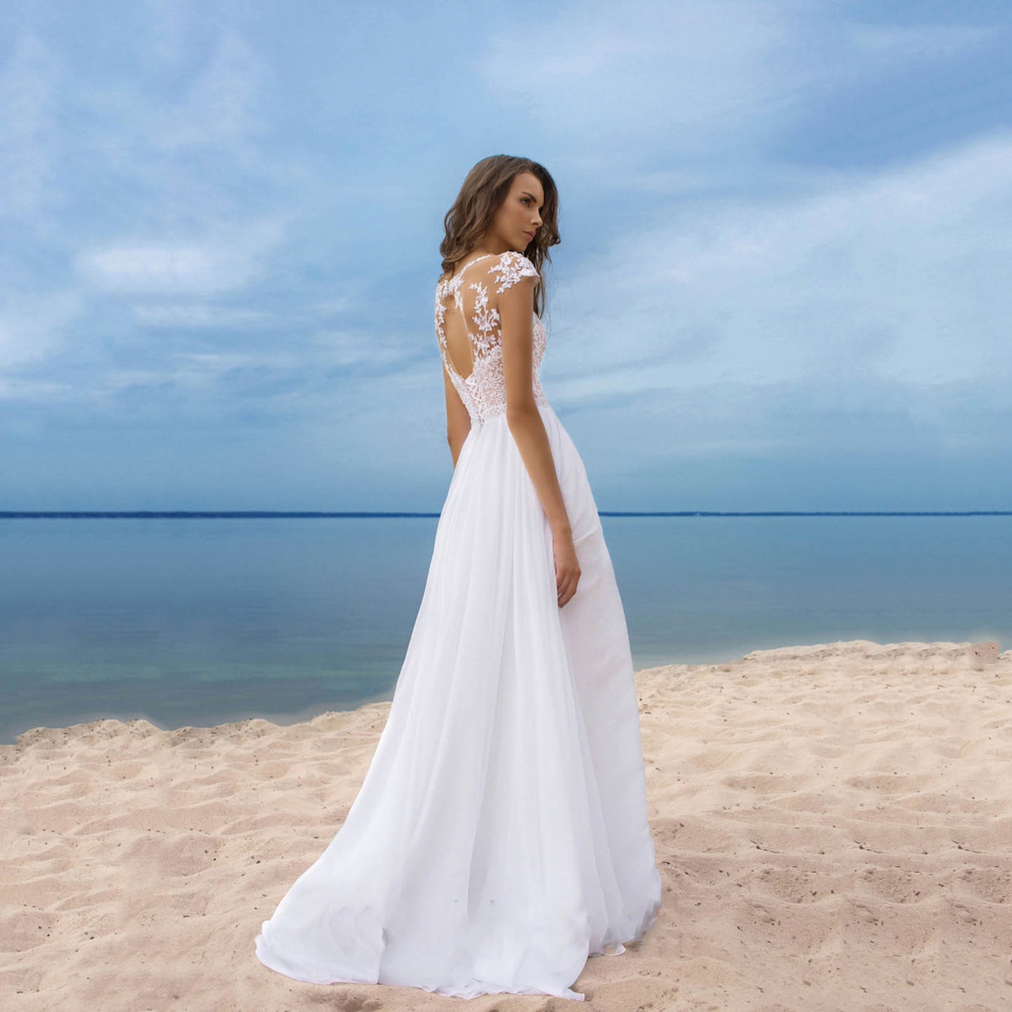 2023 Women's Elegant Lace Backless Maxi Evening Dress Solid Color V Neck High W image 1