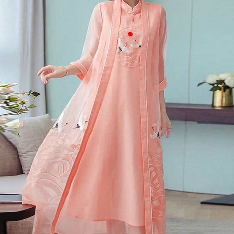 2021 New Chinese Dress Qipao Vietnam Traditional Dress Embroidery Oriental Ao D image 1