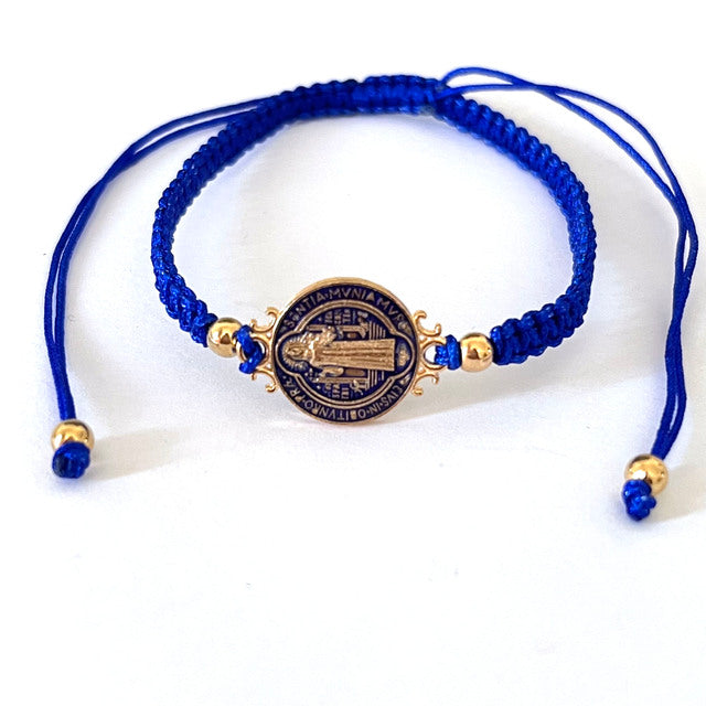 1 Pcs Size Adjustable Colorful Gold Plated Saint Benedict Handmade Weave Rope R image 2
