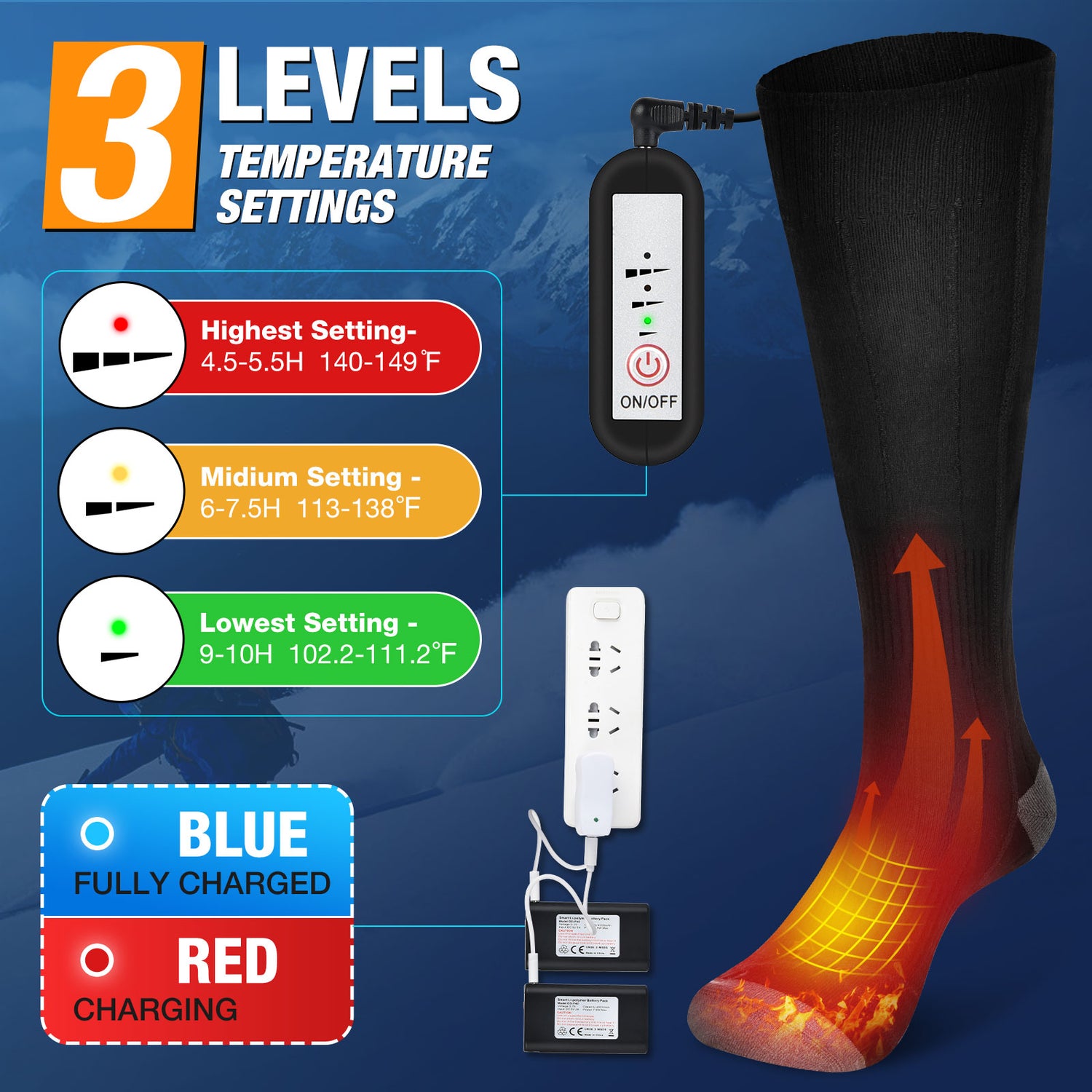 Electric Heated Socks with Power Bank Adjustable 3 Temperature Settings Heating image 0